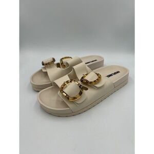 Muk Luks Womens Poolside Slide Sandals Cream Tortoiseshell Buckle Size 39 8 8.5